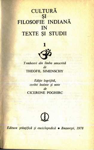 C. Poghirc - Cultură şi filosofie indiană în texte şi studii